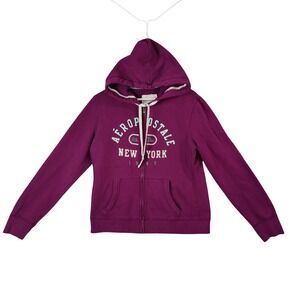 Aeropostale Y2K Puffy Spell-out Logo Full Zip Hoodie Purple Sweatshirt Womens XL